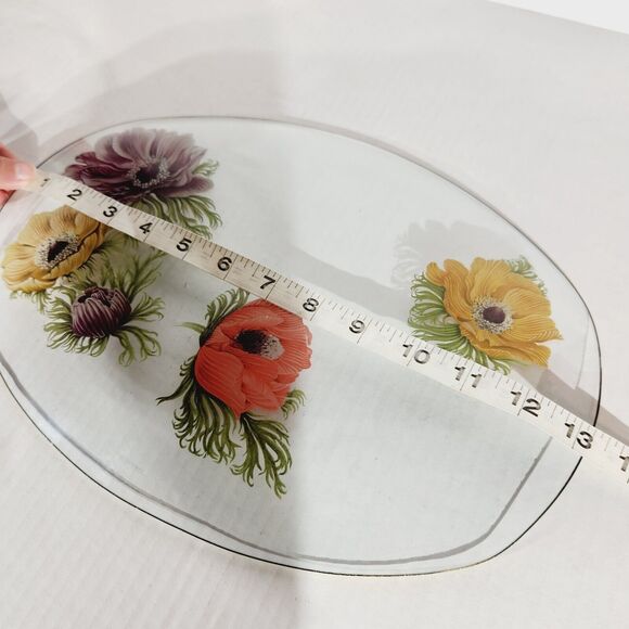 Chance Glass England Lot of 3 Anemone Floral Painted Serving Plate Pedestal Vtg - Picture 13 of 13